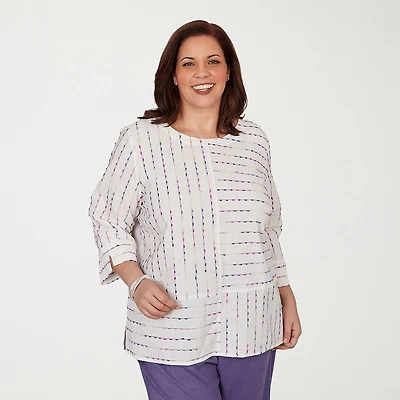 Alfred Dunner Grand Bazaar Womens Plus Crew Neck 3/4 Sleeve Blouse