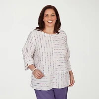 Alfred Dunner Grand Bazaar Womens Plus Crew Neck 3/4 Sleeve Blouse