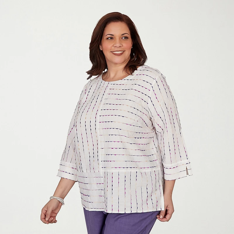 Alfred Dunner Grand Bazaar Womens Plus Crew Neck 3/4 Sleeve Blouse
