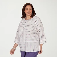 Alfred Dunner Grand Bazaar Womens Plus Crew Neck 3/4 Sleeve Blouse
