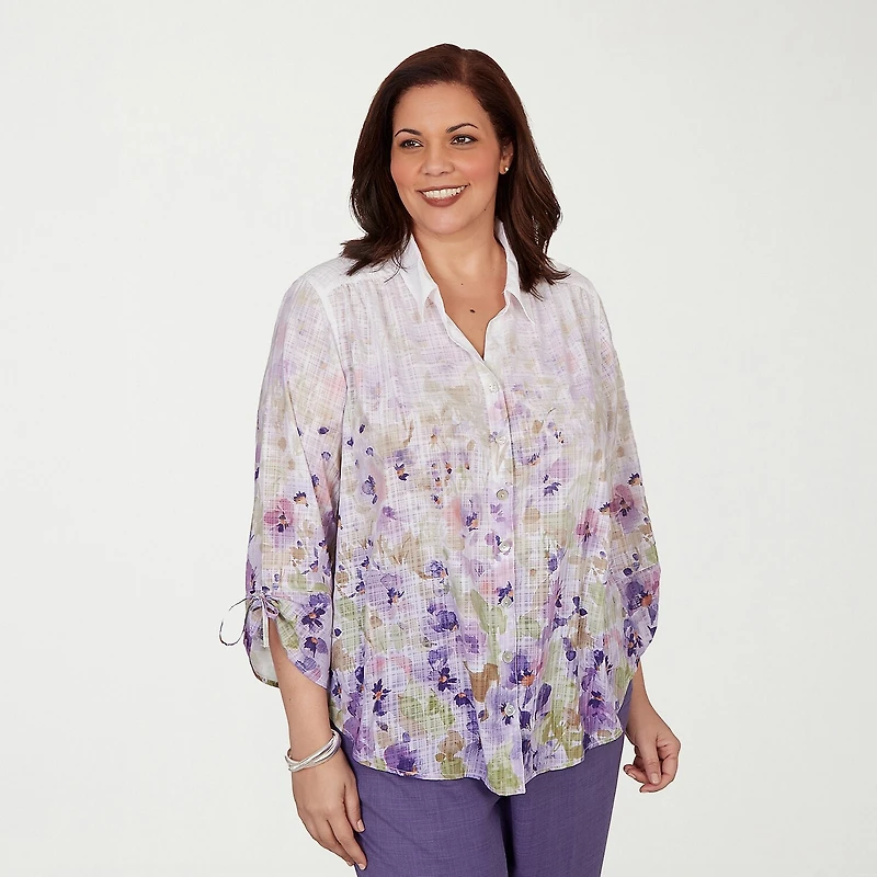 Alfred Dunner Grand Bazaar Womens Plus 3/4 Sleeve Blouse