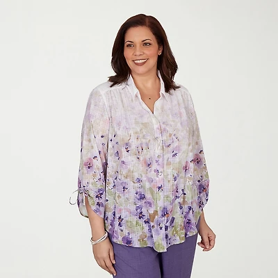 Alfred Dunner Grand Bazaar Womens Plus 3/4 Sleeve Blouse