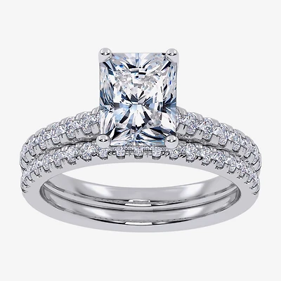 (G / Vs2-Si1) Womens 2 1/2 CT. T.W. Lab Grown White Diamond 10K Gold Rectangular Side Stone Bridal Set