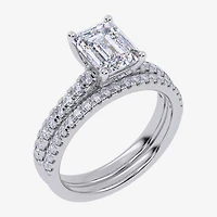(G / Vs2-Si1) Womens 2 1/2 CT. T.W. Lab Grown White Diamond 10K Gold Rectangular Side Stone Bridal Set