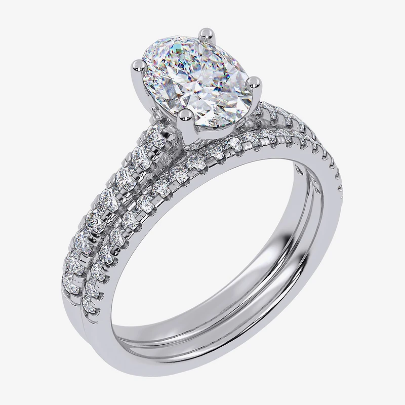 (G / Vs2-Si1) Womens 1 CT. T.W. Lab Grown White Diamond 10K Gold Oval Side Stone Bridal Set