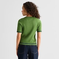 St. John's Bay Womens Crew Neck Short Sleeve Cable Knit Pullover Sweater