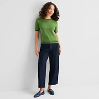 St. John's Bay Womens Crew Neck Short Sleeve Cable Knit Pullover Sweater