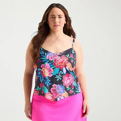 Sonnet Shores Womens Floral Plus Tankini Swimsuit Top