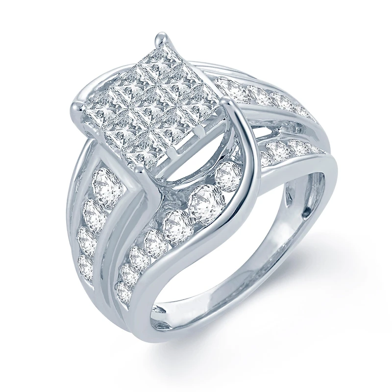 3 CT.T.W. Natural Diamond 14K White Gold Engagement Ring
