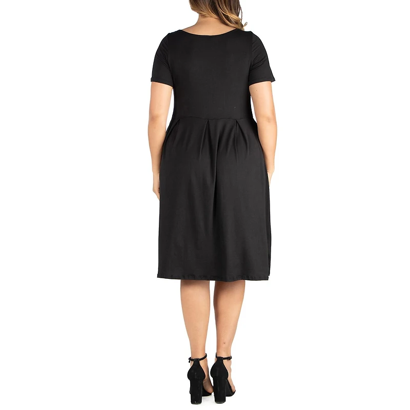24seven Comfort Apparel Womens Plus Midi Round Neck Short Sleeve Fit + Flare Dress