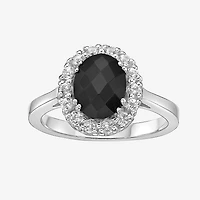 Womens Genuine Black Onyx Sterling Silver Oval Cocktail Ring