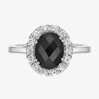 Womens Genuine Black Onyx Sterling Silver Oval Cocktail Ring