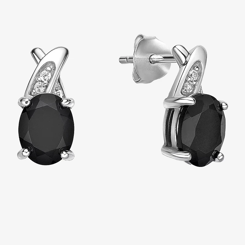Womens Genuine Black Onyx Sterling Silver Oval Drop Earrings
