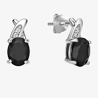 Womens Genuine Black Onyx Sterling Silver Oval Drop Earrings