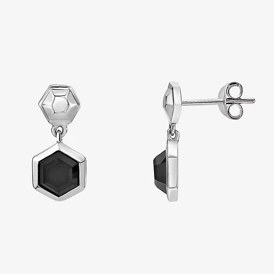 Womens Genuine Black Onyx Sterling Silver Round Drop Earrings