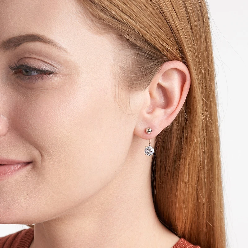 DiamonArt® White Cubic Zirconia Sterling Silver 2 Pair Earring Set