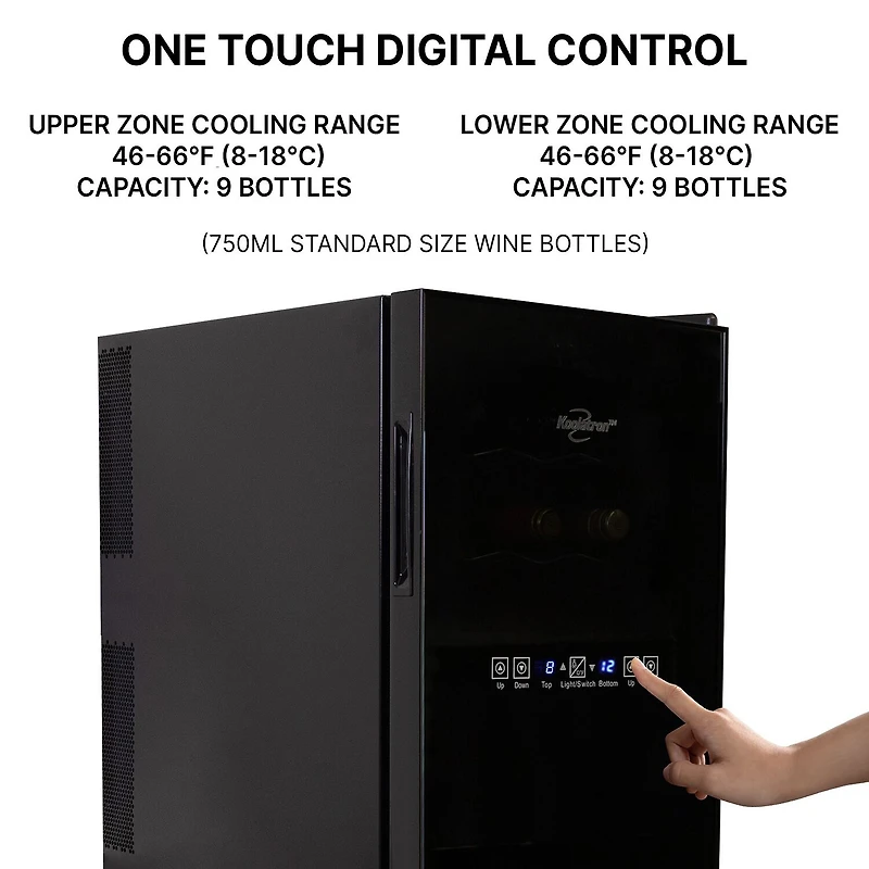 Koolatron 18 Bottle Dual Zone Wine Cooler Freestanding Wine Fridge