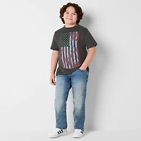 Thereabouts Little & Big Kid Boys Crew Neck Short Sleeve Flag Regular Fit Graphic T-Shirt