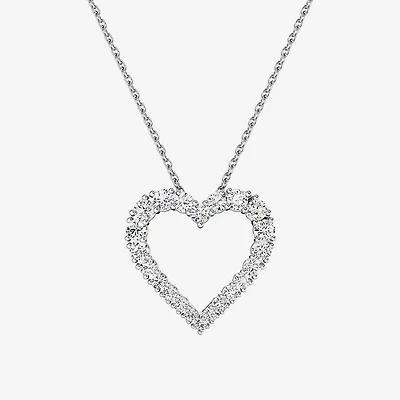 Womens 1 CT. T.W. Lab Grown White Diamond Sterling Silver Heart 18 Inch Pendant Necklace