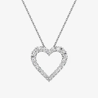 Womens 1 CT. T.W. Lab Grown White Diamond Sterling Silver Heart 18 Inch Pendant Necklace