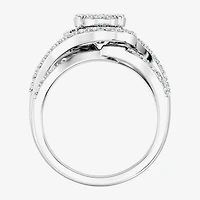 Womens 1 CT. T.W. Lab Grown White Diamond Sterling Silver Round Side Stone Cocktail Ring