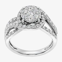 Womens 1 CT. T.W. Lab Grown White Diamond Sterling Silver Round Side Stone Cocktail Ring