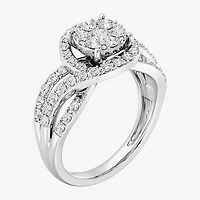 Womens 1 CT. T.W. Lab Grown White Diamond Sterling Silver Round Side Stone Cocktail Ring