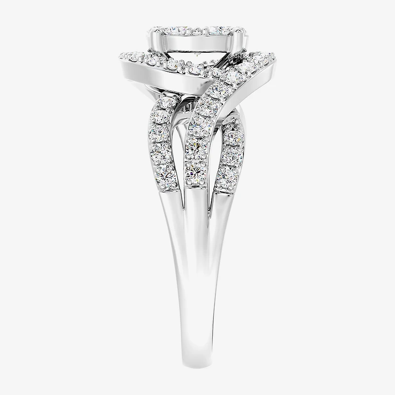 Womens 1 CT. T.W. Lab Grown White Diamond Sterling Silver Round Side Stone Cocktail Ring