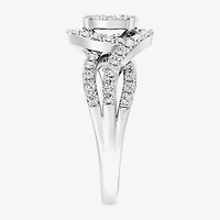 Womens 1 CT. T.W. Lab Grown White Diamond Sterling Silver Round Side Stone Cocktail Ring