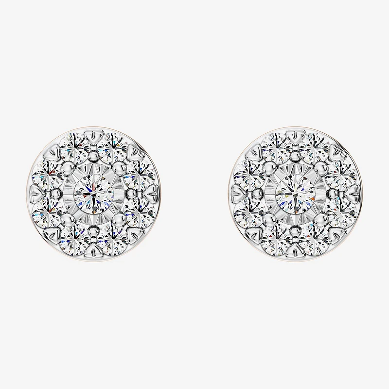 1 CT. T.W. Lab Grown White Diamond Sterling Silver 9.7mm Round Stud Earrings