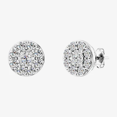 1 CT. T.W. Lab Grown White Diamond Sterling Silver 9.7mm Round Stud Earrings