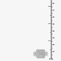 Womens 1 CT. T.W. Lab Grown White Diamond Sterling Silver Cushion Halo Side Stone Cocktail Ring