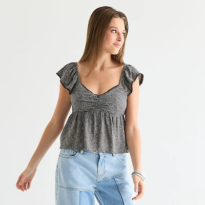 Arizona Womens Juniors Sweetheart Neck Sleeveless Babydoll Top