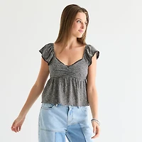 Arizona Womens Juniors Sweetheart Neck Sleeveless Babydoll Top