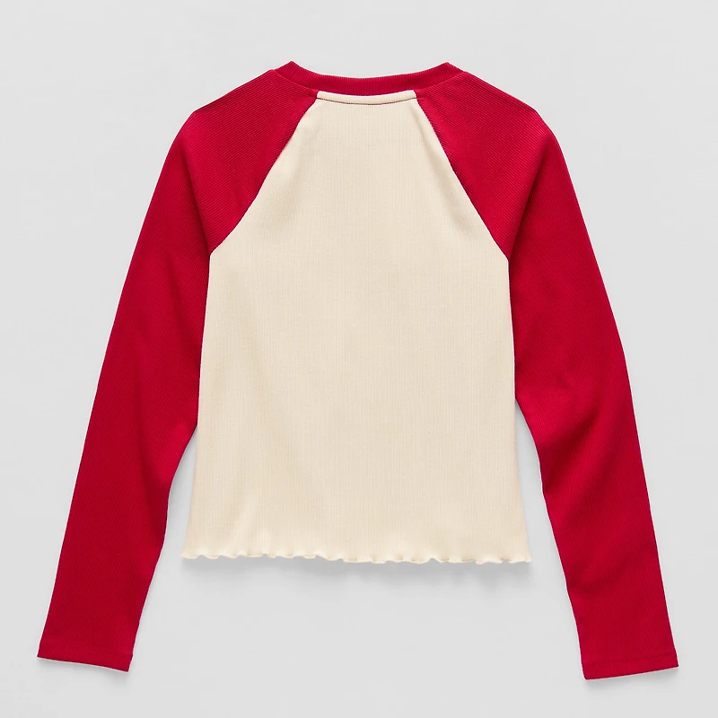 Thereabouts Little & Big Kid Girls Round Neck Long Sleeve Regular Fit Graphic T-Shirt