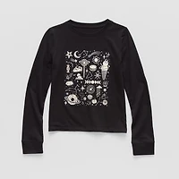 Thereabouts Little & Big Kid Girls Crew Neck Long Sleeve Regular Fit Graphic T-Shirt