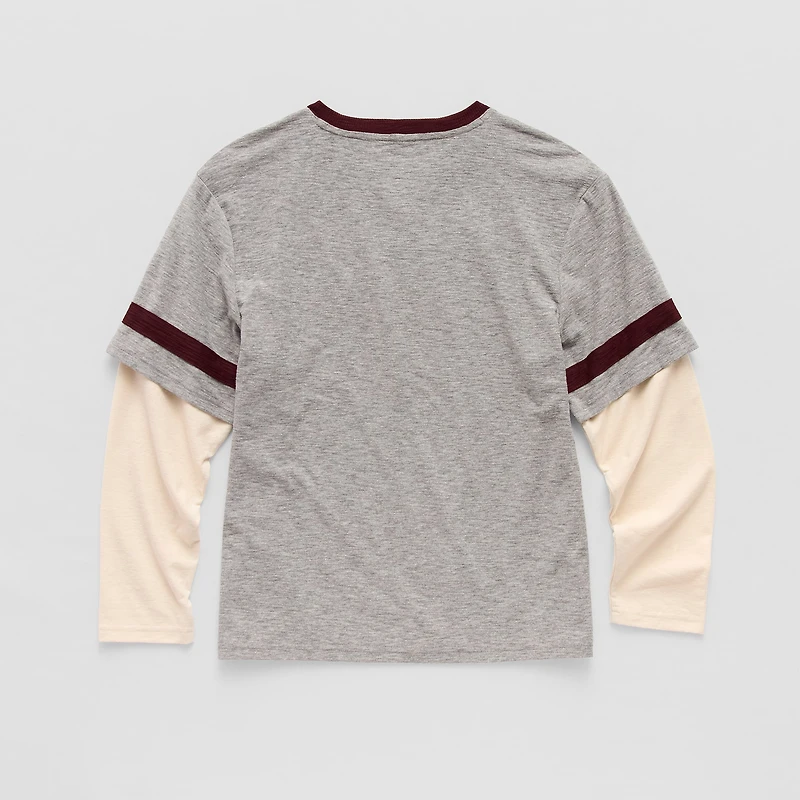 Thereabouts Little & Big Kid Boys V Neck Long Sleeve Regular Fit Graphic T-Shirt