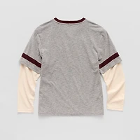 Thereabouts Little & Big Kid Boys V Neck Long Sleeve Regular Fit Graphic T-Shirt