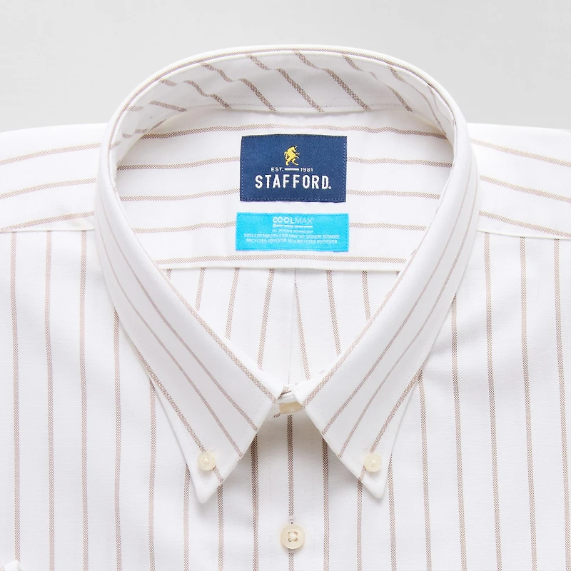 Stafford Coolmax All Season Ecomade Oxford Mens Regular Fit Stretch Fabric Wrinkle Free Long Sleeve Dress Shirt