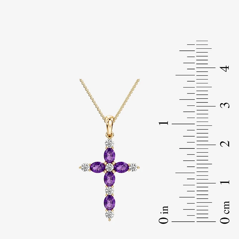 1/4 CT. T.W. Lab-Grownd Diamond and Genuine Gemstone 10K Gold Cross 18 Inch Pendant Necklace