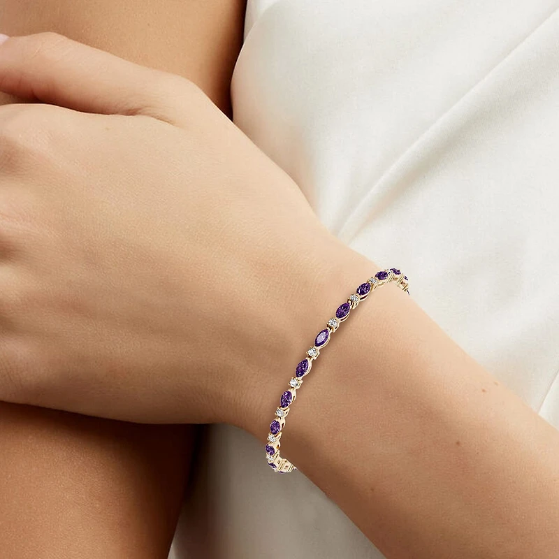 1 CT. T.W. Lab-Grown Diamond and Genuine Gemstone 10K Gold 7.5 Inch Tennis Bracelet