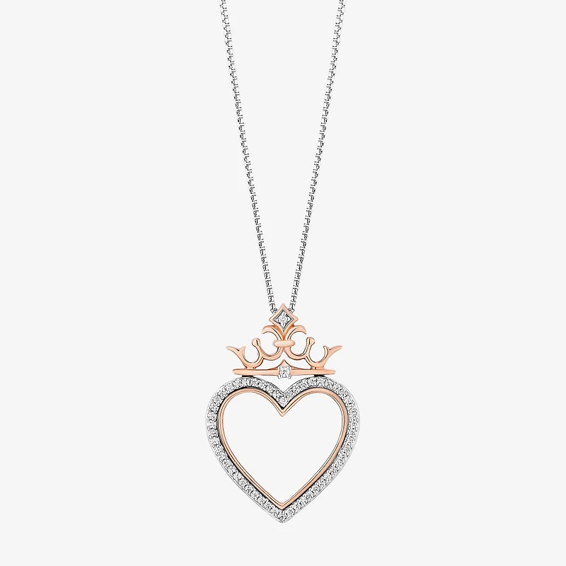Enchanted Disney Fine Jewelry Womens 1/8 CT. T.W. Natural White Diamond 14K Rose Gold Over Silver Sterling Silver Crown Heart 18 Inch Pendant Necklace