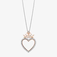 Enchanted Disney Fine Jewelry Womens 1/8 CT. T.W. Natural White Diamond 14K Rose Gold Over Silver Sterling Silver Crown Heart 18 Inch Pendant Necklace