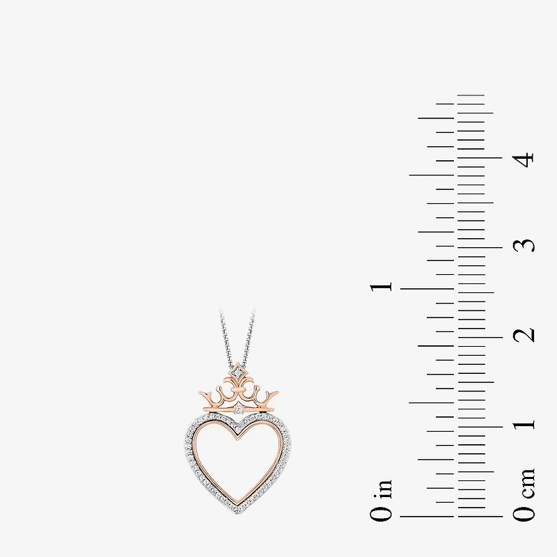 Enchanted Disney Fine Jewelry Womens 1/8 CT. T.W. Natural White Diamond 14K Rose Gold Over Silver Sterling Silver Crown Heart 18 Inch Pendant Necklace