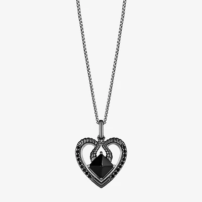 Enchanted Disney Fine Jewelry Womens 1/8 CT. T.W. Genuine Black Onyx Sterling Silver Heart 18 Inch Pendant Necklace