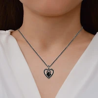 Enchanted Disney Fine Jewelry Womens 1/8 CT. T.W. Genuine Black Onyx Sterling Silver Heart 18 Inch Pendant Necklace