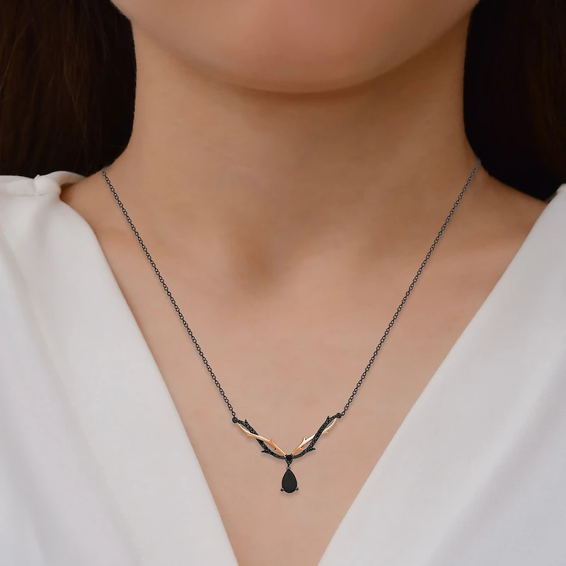 Enchanted Disney Fine Jewelry Villains Womens 1/6 CT. T.W. Genuine Black Onyx 14K Rose Gold Over Silver Sterling Silver Pear 18 Inch Pendant Necklace