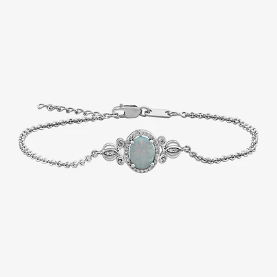 Enchanted Disney Fine Jewelry Womens 1/10 CT. T.W. Lab Created White Opal Sterling Silver Oval Cinderella Princess Charm Bracelet