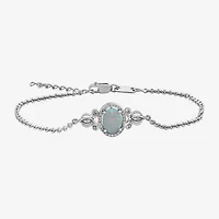 Enchanted Disney Fine Jewelry Womens 1/10 CT. T.W. Lab Created White Opal Sterling Silver Oval Cinderella Princess Charm Bracelet