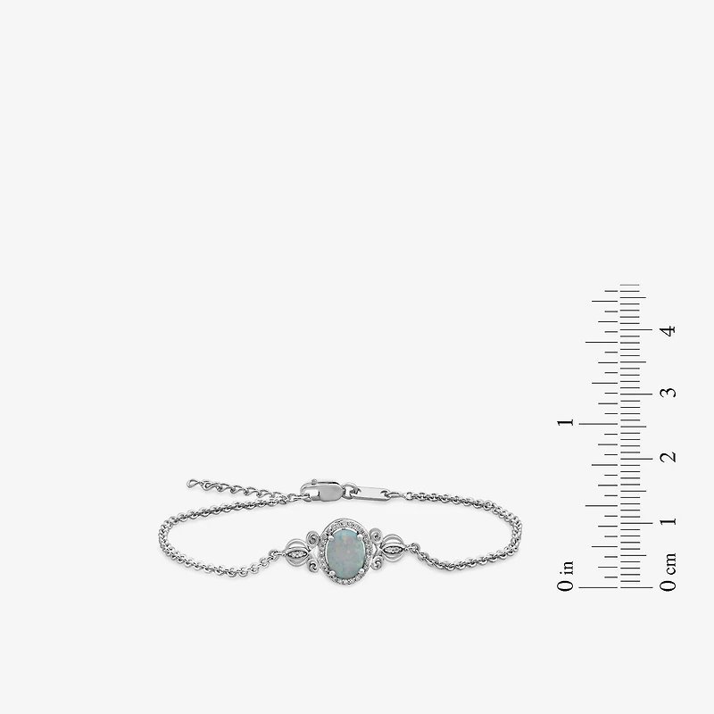 Enchanted Disney Fine Jewelry Womens 1/10 CT. T.W. Lab Created White Opal Sterling Silver Oval Cinderella Princess Charm Bracelet